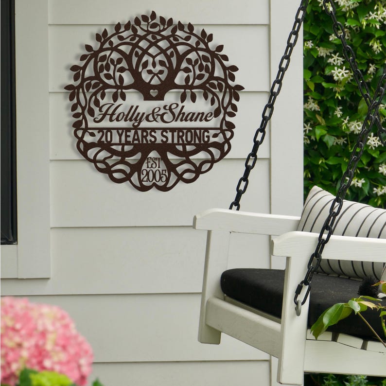 20th Anniversary Gift for Couple, 20 Years Together Family Tree of Life Metal Name Sign Wall Art, China Wedding Anniversary Gift for Him Her image 15
