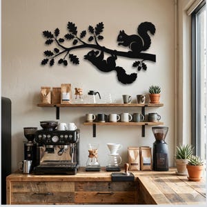 Black metal woodland sign, nature inspired kitchen wall decor.
