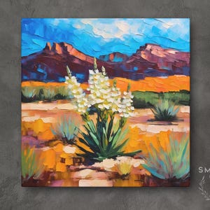 New Mexico Wall Art, Desert Landscape Painting on Canvas Wall Art Print, Yucca New Mexico State Flower Artwork Home Decor Gift