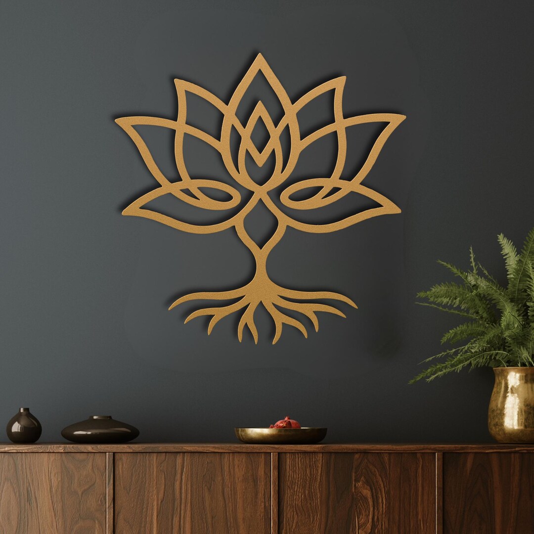 Lotus Flower Wall Art • Yoga Studio Decor • Metal Rooted Lotus Sign ...