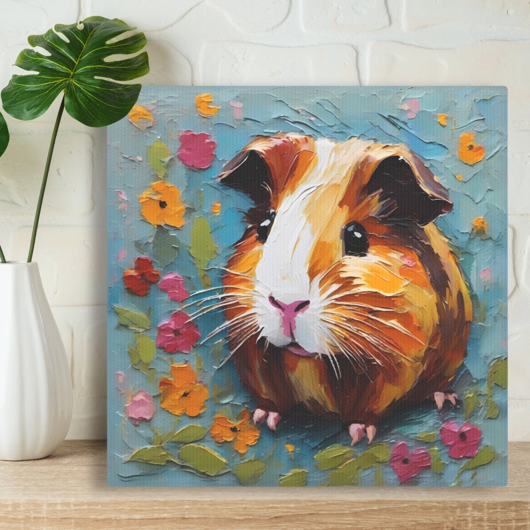 Image showcasing Guinea Pig Art Print, Ceramic Tile or Canvas Wall Art, Original Oil ...