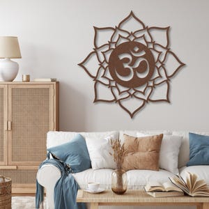 Metal Lotus and Ohm Wall Decor, Metal Om Symbol Large Wall Art, Zen Lotus Flower Metal Wall Art, Yogi Lotus Mandala Metal Wall Hanging Sign image 2