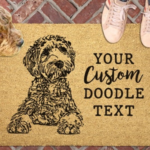 Doodle Door Mat, Custom Golden Doodle Doormat, Customized Personalized Front Door Mat, Funny Big Dog Face Large Coir Outdoor Welcome Mat