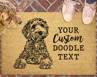 Golden Doodle Doormat: Custom Personalized Welcome Mat Coir Outdoor Rug, Entryway Front Porch Decor