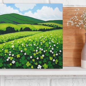Irish Shamrock Field Landscape Painting, Celtic St. Patrick's Day Decor Artwork, Lush Green Ireland Art Print, Irish Gift Bild 8