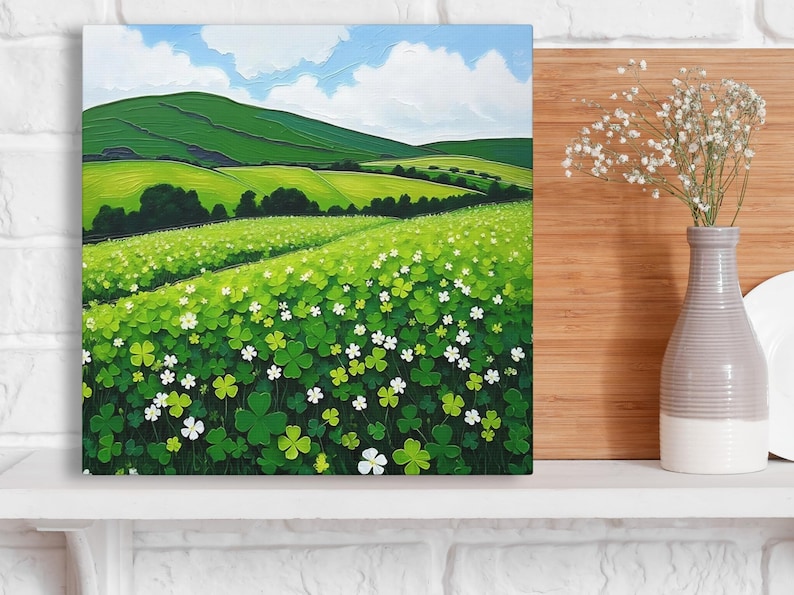 Irish Shamrock Field Landscape Painting, Celtic St. Patrick's Day Decor Artwork, Lush Green Ireland Art Print, Irish Gift Bild 8