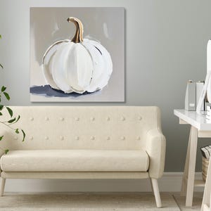 Pintura abstracta de calabaza blanca, decoración de pared otoñal en tonos beige y gris neutros, impresión artística otoñal de estilo rústico moderno, arte minimalista de Halloween en colores apagados imagen 6