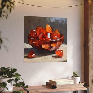 Carnelian Agate Crystal Artwork On Canvas Or Wall Art Print, Modern Orange Mineral Cluster Abstract Painting, Unique Gemstone Art Work Decor image 5