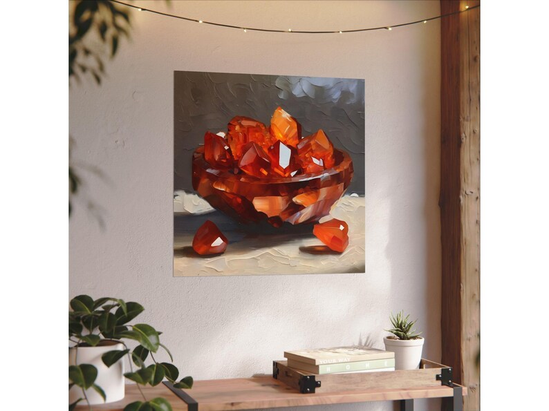 Carnelian Agate Crystal Artwork On Canvas Or Wall Art Print, Modern Orange Mineral Cluster Abstract Painting, Unique Gemstone Art Work Decor image 5
