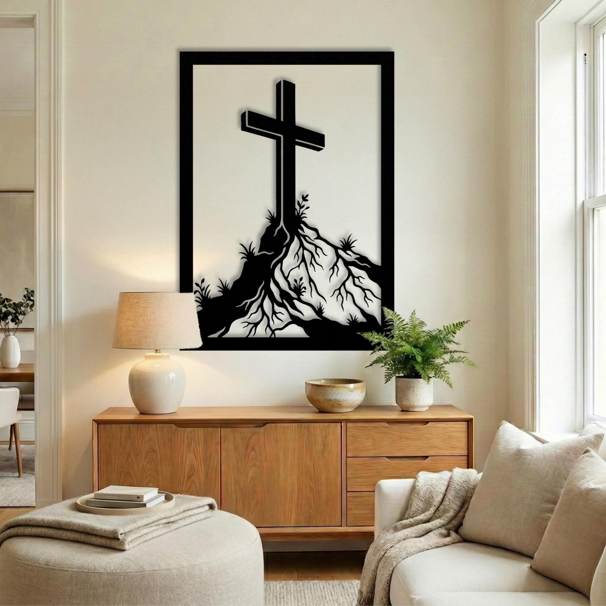 Christian Wall Art • Metal Wall Cross • Cross Wall Decor • Rooted Faith ...