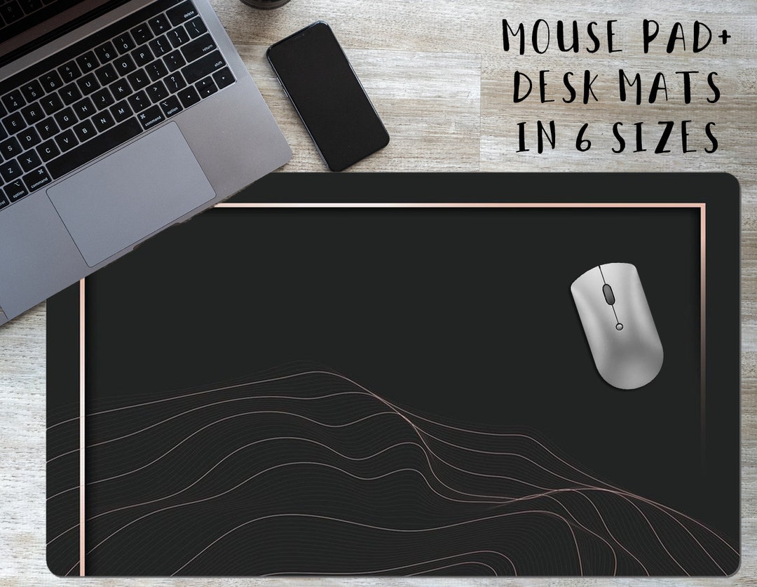 Topographic Desk Mat, Topography Mouse Pad, Black Gold Topo Map Lines