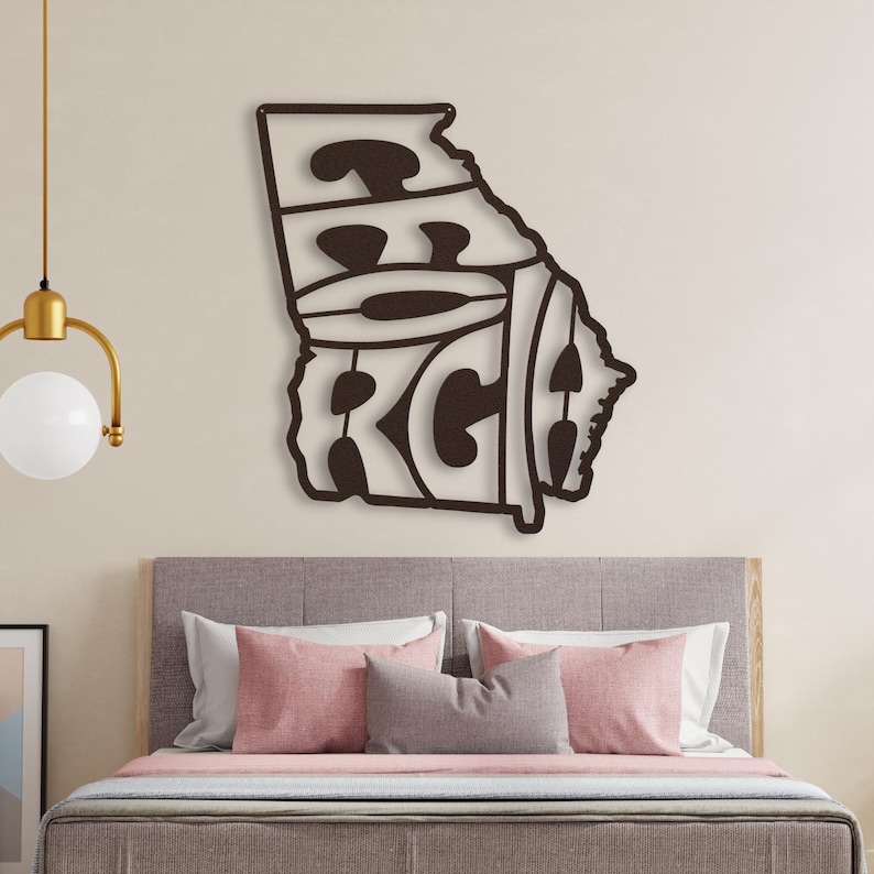 Georgia Wall Art Metal Sign, Retro Georgia State Shaped Silhouette Name Outline Large Wall Hanging, University Dorm Room & Home Decor Gift image 2