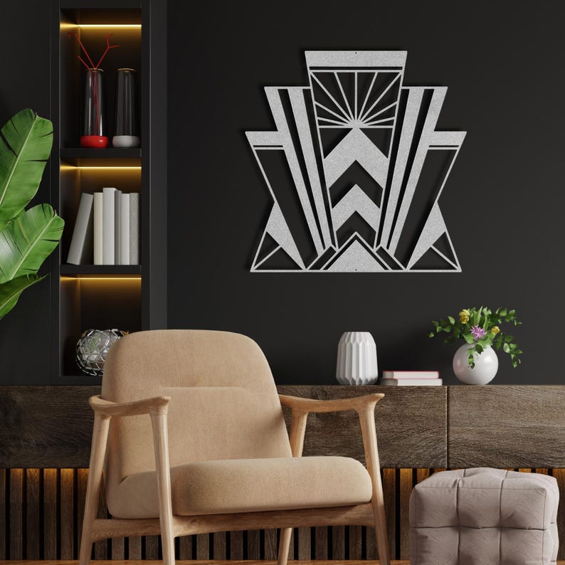 Silver Art Deco Wall Art, Hollywood Regency Decor, Glamorous Geometric Metal Sign, Luxe Entryway Statement Piece, Elegant Home Accent image 13