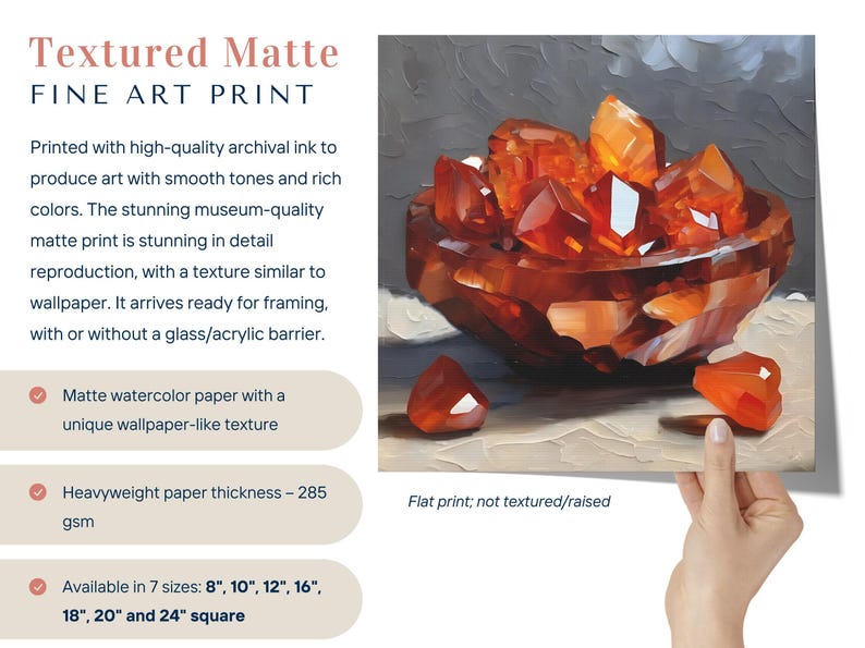 Carnelian Agate Crystal Artwork On Canvas Or Wall Art Print, Modern Orange Mineral Cluster Abstract Painting, Unique Gemstone Art Work Decor image 3