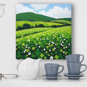 Irish Shamrock Field Landscape Painting, Celtic St. Patrick's Day Decor Artwork, Lush Green Ireland Art Print, Irish Gift Bild 10