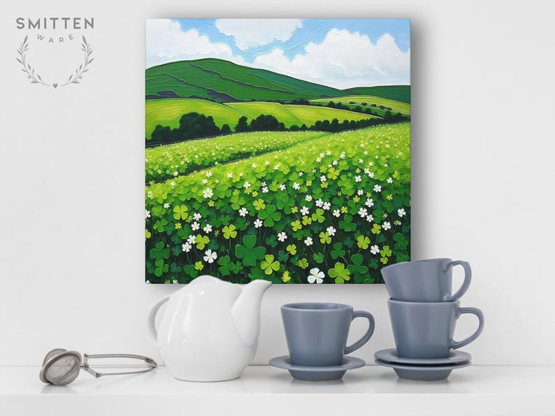 Irish Shamrock Field Landscape Painting, Celtic St. Patrick's Day Decor Artwork, Lush Green Ireland Art Print, Irish Gift Bild 10