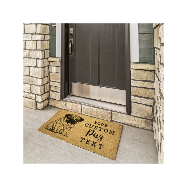 Pug Doormat: Custom Personalized Welcome Mat Coir Outdoor Rug, Entryway Front Porch Decor afbeelding 6