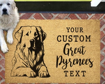 Great Pyrenees Doormat: Custom Personalized Welcome Mat Coir Outdoor Rug, Entryway Front Porch Decor