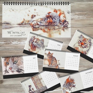 2025 Desk Calendar, Cat Calendar, 2025 Desktop Monthly Calendar, Minimal Art Calendar Desk Decor, Cat Lover Gift, Unique Stocking Stuffer
