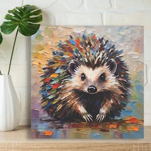 Hedgehog Art Print • Whimsical Folk Art Painting • Eclectic Wall Decor • Woodland Animal • Framed Canvas Poster Gift For Hedgehog Lover image 1
