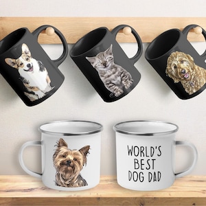 Custom Pet Mug, Personalized Cat Mug, Ceramic Dog Mug, Pet Portrait Coffee Mug & Enamel Camping Cup, Photo Cup, Dog Lover Gift for Him Her
