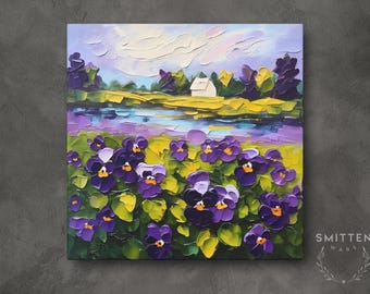 Illinois Violet Art on Canvas Wall Art Print, Illinois State Flower Symbol Original Landscape Painting Artwork Home Decor Gift
