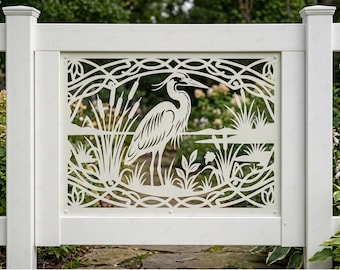Great Blue Heron Steel Fence Panel • Outdoor Balcony Deck Insert • Metal Pergola Privacy Screen • Patio Yard Railing Art • Lake House Decor