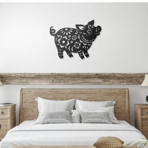 Year of the Pig Chinese Zodiac Metal Wall Art in Papercut Style, Feng Shui Metal Wall Decor for Good Luck, Chinese Lunar New Year Gift image 12