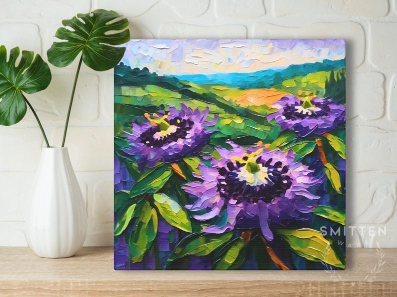 Passion Flower Painting, Tennessee State Wildflower Landscape on Canvas Wall Art Print Original Artwork, Home Decor Gift image 7
