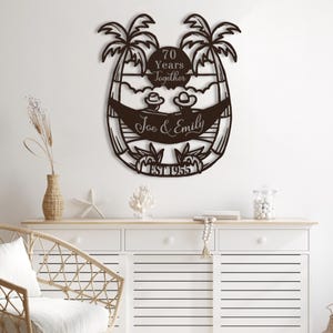 70th Anniversary Gift for Parents, 70 Years Together Tropical Beach Sunset Metal Name Sign Wall Art, Wedding Anniversary Gift for Couple image 12