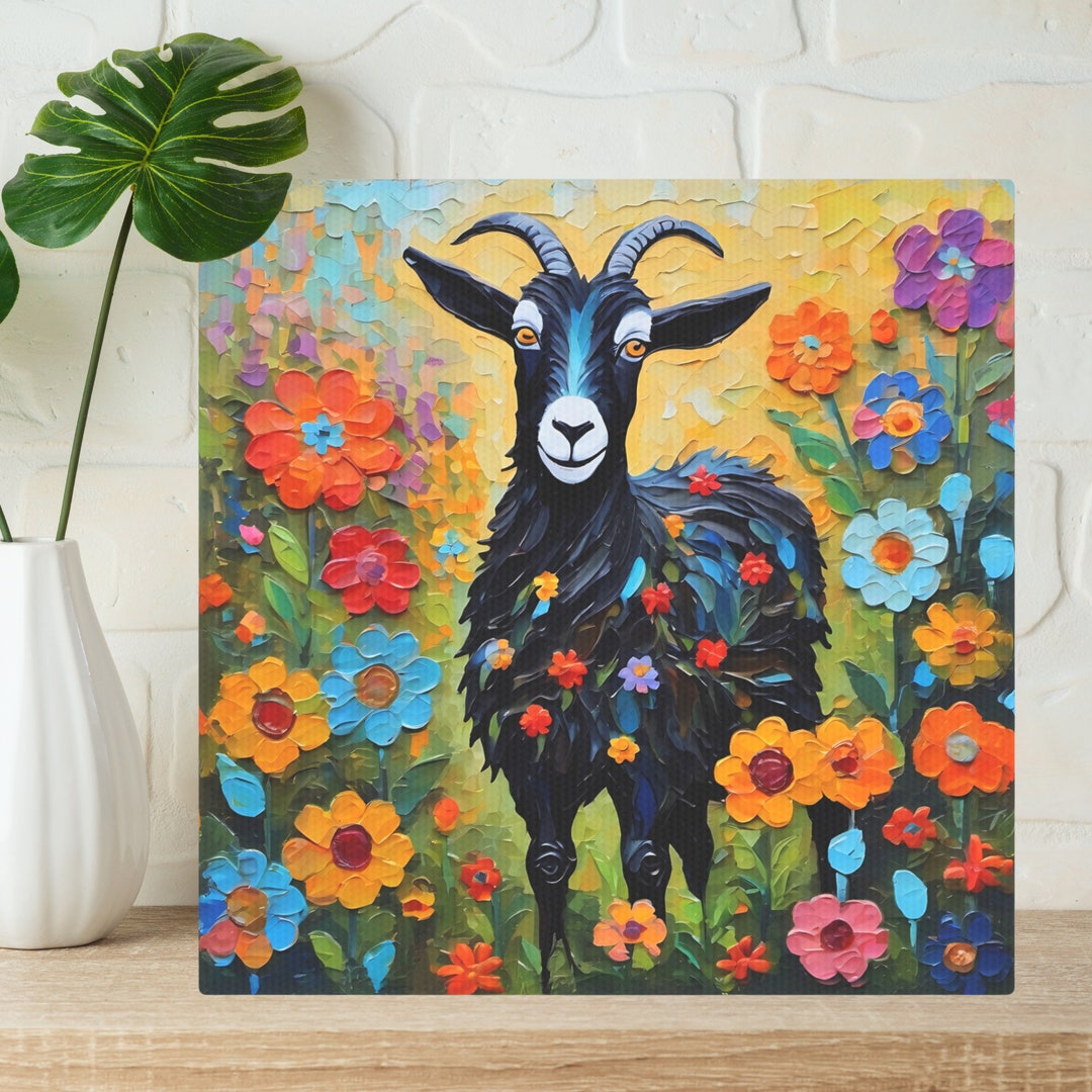 Black Goat Art Print, Ceramic Tile or Canvas Wall Art, Original Oil ...