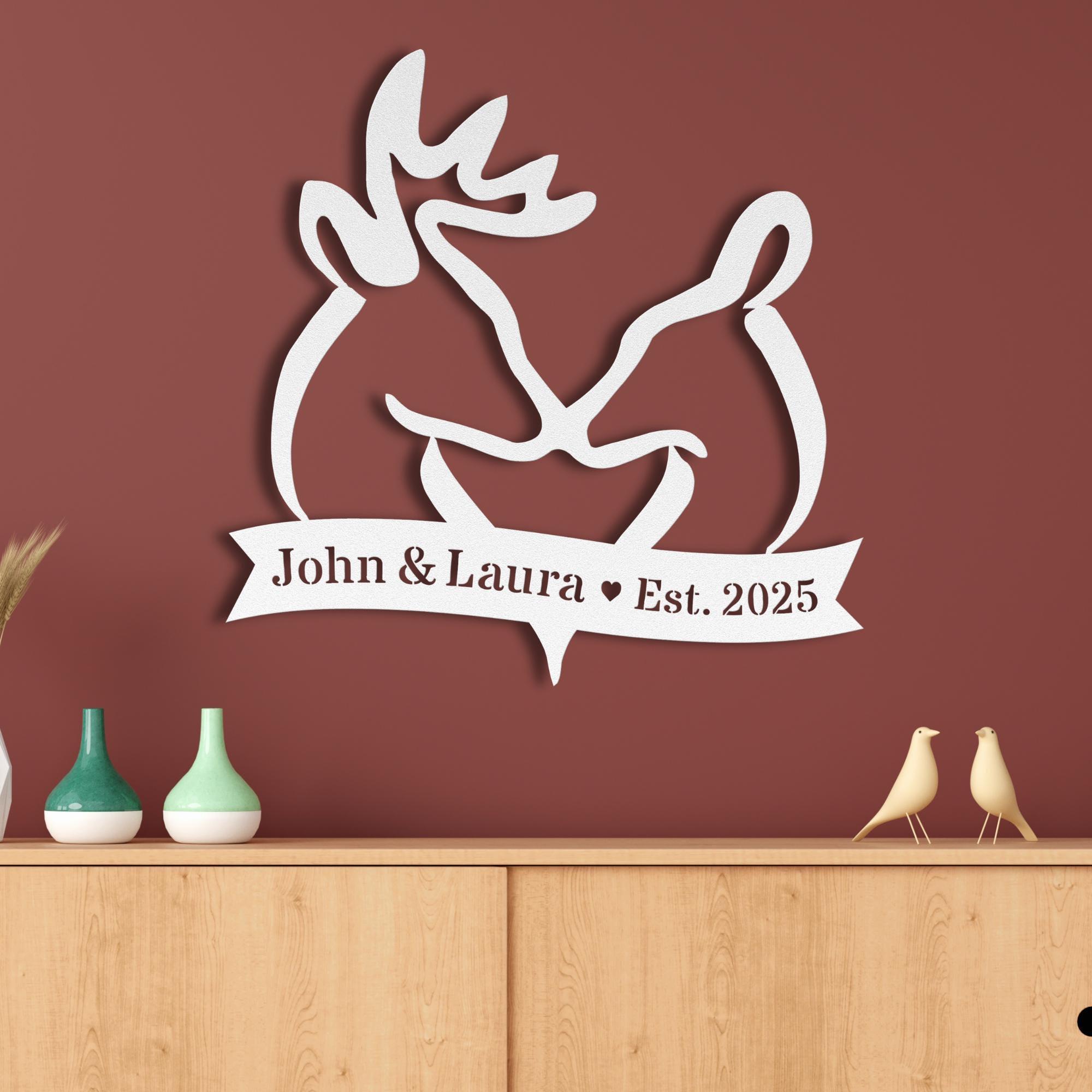 Personalized Buck and Doe Heart Sign, Custom Names & Date Metal Wall ...