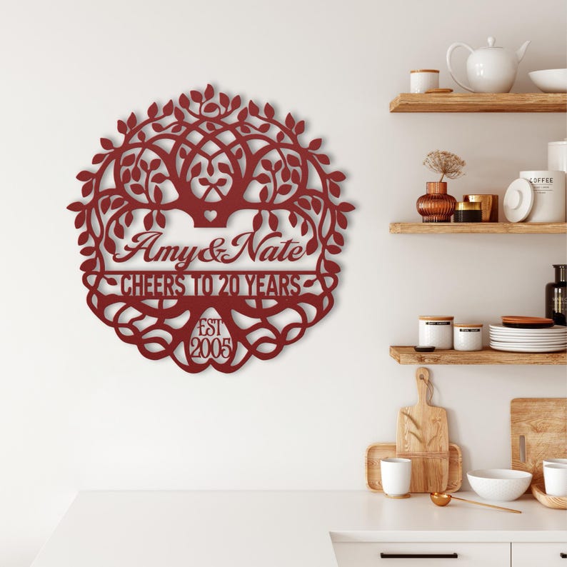 20th Anniversary Gift for Couple, 20 Years Together Family Tree of Life Metal Name Sign Wall Art, China Wedding Anniversary Gift for Him Her image 11