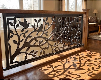 Birds on Branch Metal Balcony Insert • Outdoor Steel Fence Panel • Deck Pergola Privacy Screen • Patio Yard Railing Art • Nature Art Decor