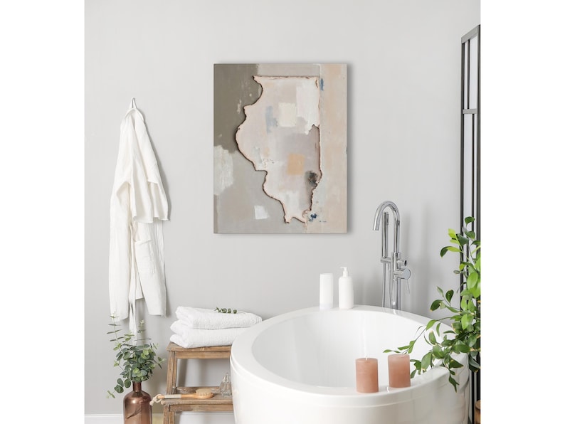 Abstract Illinois State Silhouette Wall Art Print, Modern Minimalist Textured Painting In Neutral Muted Color Artwork, Dusty Pink Gray Decor image 8
