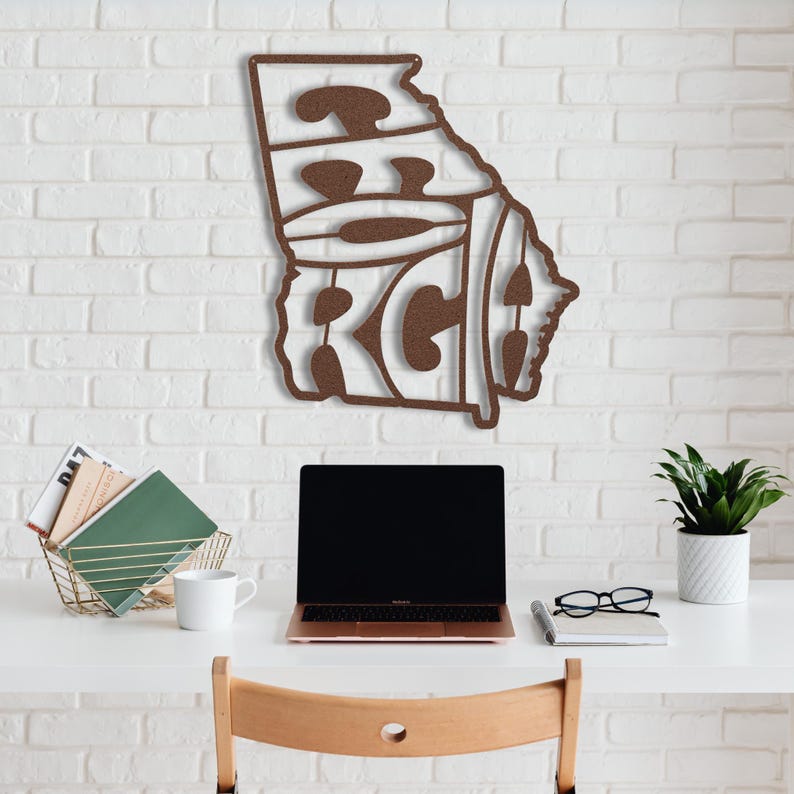 Georgia Wall Art Metal Sign, Retro Georgia State Shaped Silhouette Name Outline Large Wall Hanging, University Dorm Room & Home Decor Gift image 3
