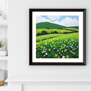 Irish Shamrock Field Landscape Painting, Celtic St. Patrick's Day Decor Artwork, Lush Green Ireland Art Print, Irish Gift Bild 9