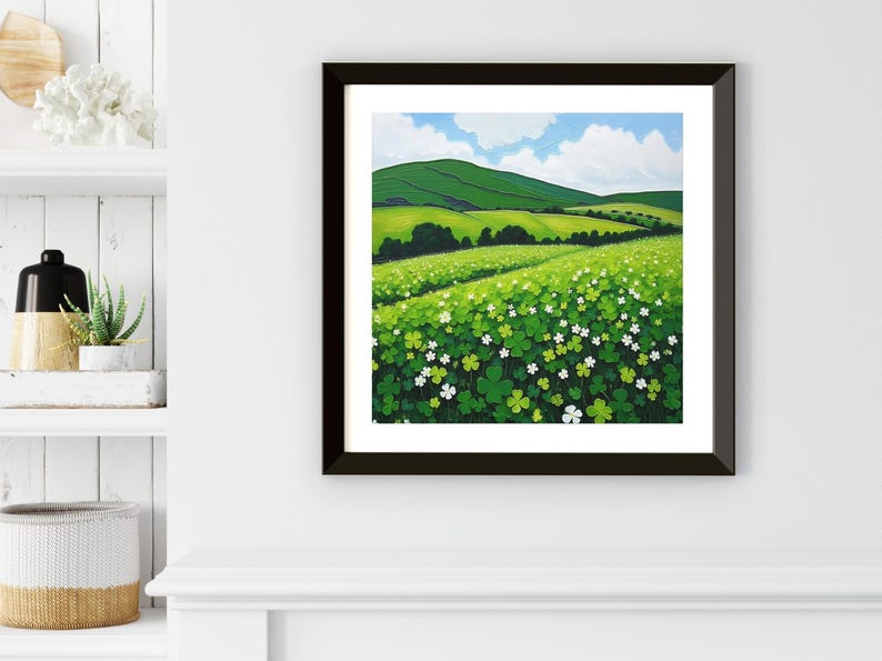Irish Shamrock Field Landscape Painting, Celtic St. Patrick's Day Decor Artwork, Lush Green Ireland Art Print, Irish Gift Bild 9