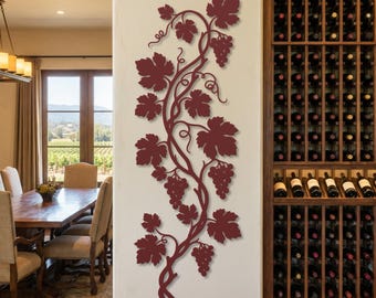 Arte mural metálico de parra alta y estrecha, decoración del valle de Napa, letrero de cocina toscana, panel metálico para vinoteca, enrejado vertical para viñedos, arte para bodegas