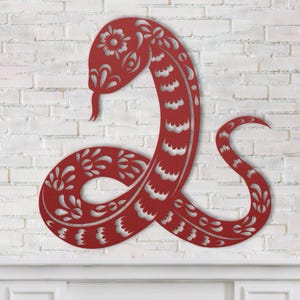 Year of the Snake 2025 Metal Wall Art, Chinese Zodiac Floral Papercut Snake Metal Sign, Feng Shui Metal Wall Decor, 2025 Lunar New Year Gift