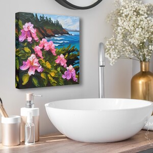 Washington Coast Painting Rhododendron Art on Canvas Wall Art Print, Washington State Flower Landscape Artwork Home Decor Gift image 5