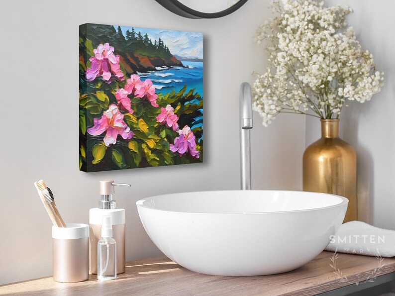 Washington Coast Painting Rhododendron Art on Canvas Wall Art Print, Washington State Flower Landscape Artwork Home Decor Gift image 5