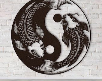 Metal Koi Fish Art, Metal Koi Wall Art, Yin Yang Art, Japanese Wall Decor, Feng Shui Art, Zen Metal Wall Art, Japandi Wall Art, Asian Art
