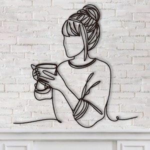 Metal Coffee Bar Sign, Coffee Artwork, Coffee Lover Wall Art, Coffee Drinker Line Art Sculpture, Minimalist Wall Hanging Decor, Coffee Gifts