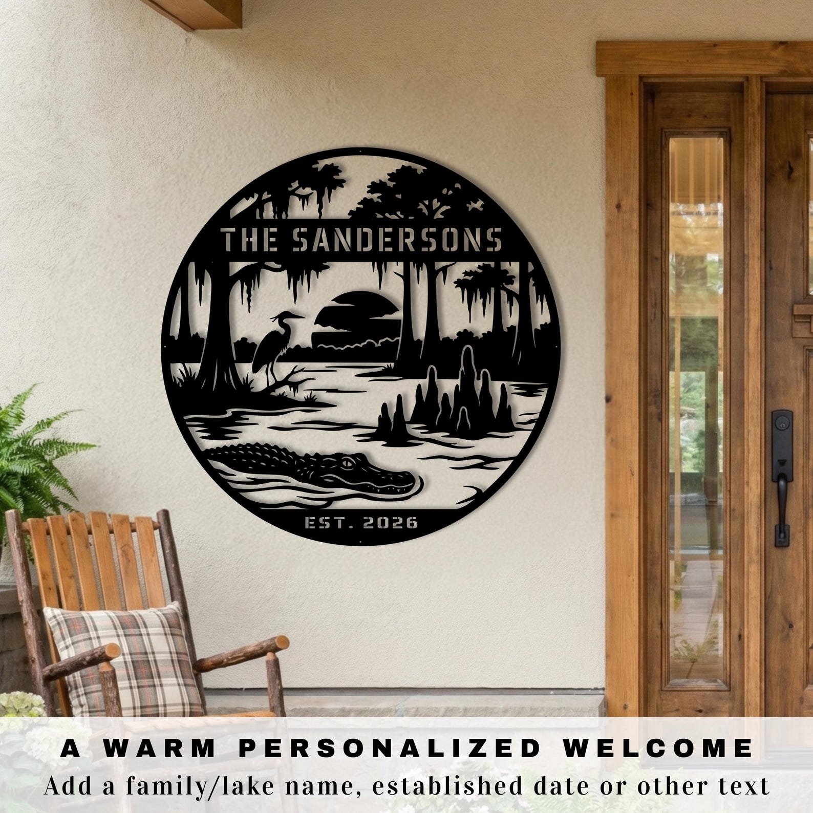 Rustic Bayou Metal Wall Art, Louisiana Swamp Scene With Alligator ...