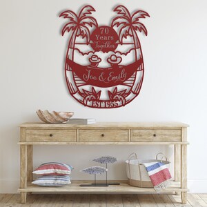 70th Anniversary Gift for Parents, 70 Years Together Tropical Beach Sunset Metal Name Sign Wall Art, Wedding Anniversary Gift for Couple image 9