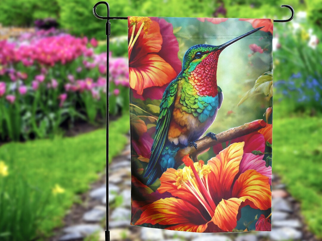 Hummingbird Garden Flag for Spring & Summer, Hibiscus Flower Yard Flag ...