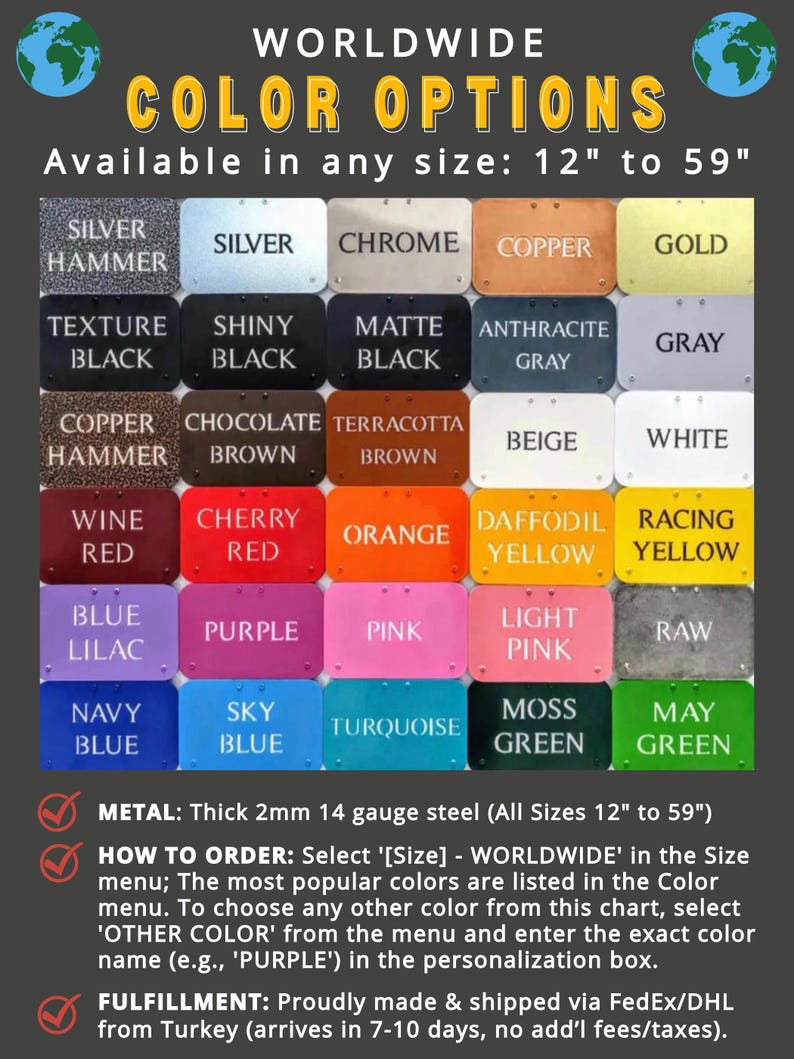 The image is a colorful selection of various paint colors available in different sizes, ranging from 12" to 59" in inches.