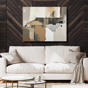 Abstract North Carolina State Silhouette Wall Art Print, Modern Minimalist Painting in Neutral Muted Color Artwork, Brown Beige Gray Decor image 5