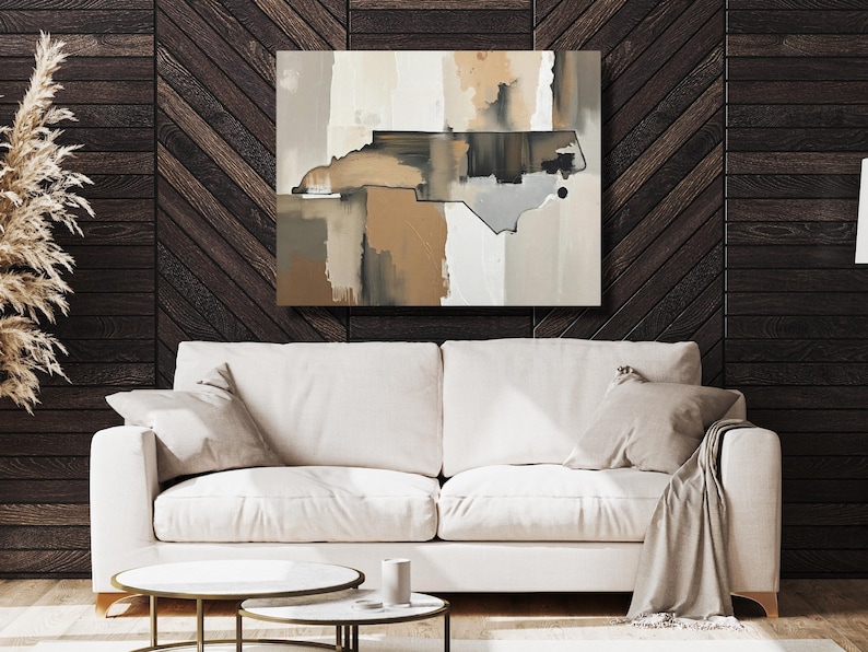 Abstract North Carolina State Silhouette Wall Art Print, Modern Minimalist Painting in Neutral Muted Color Artwork, Brown Beige Gray Decor image 5
